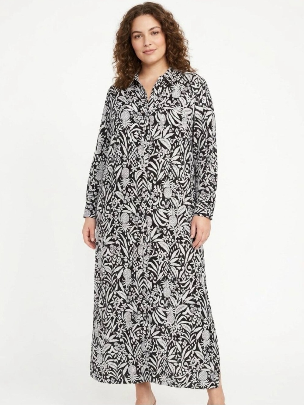 LOFT Black and White Floral Maxi Dress Size 14
